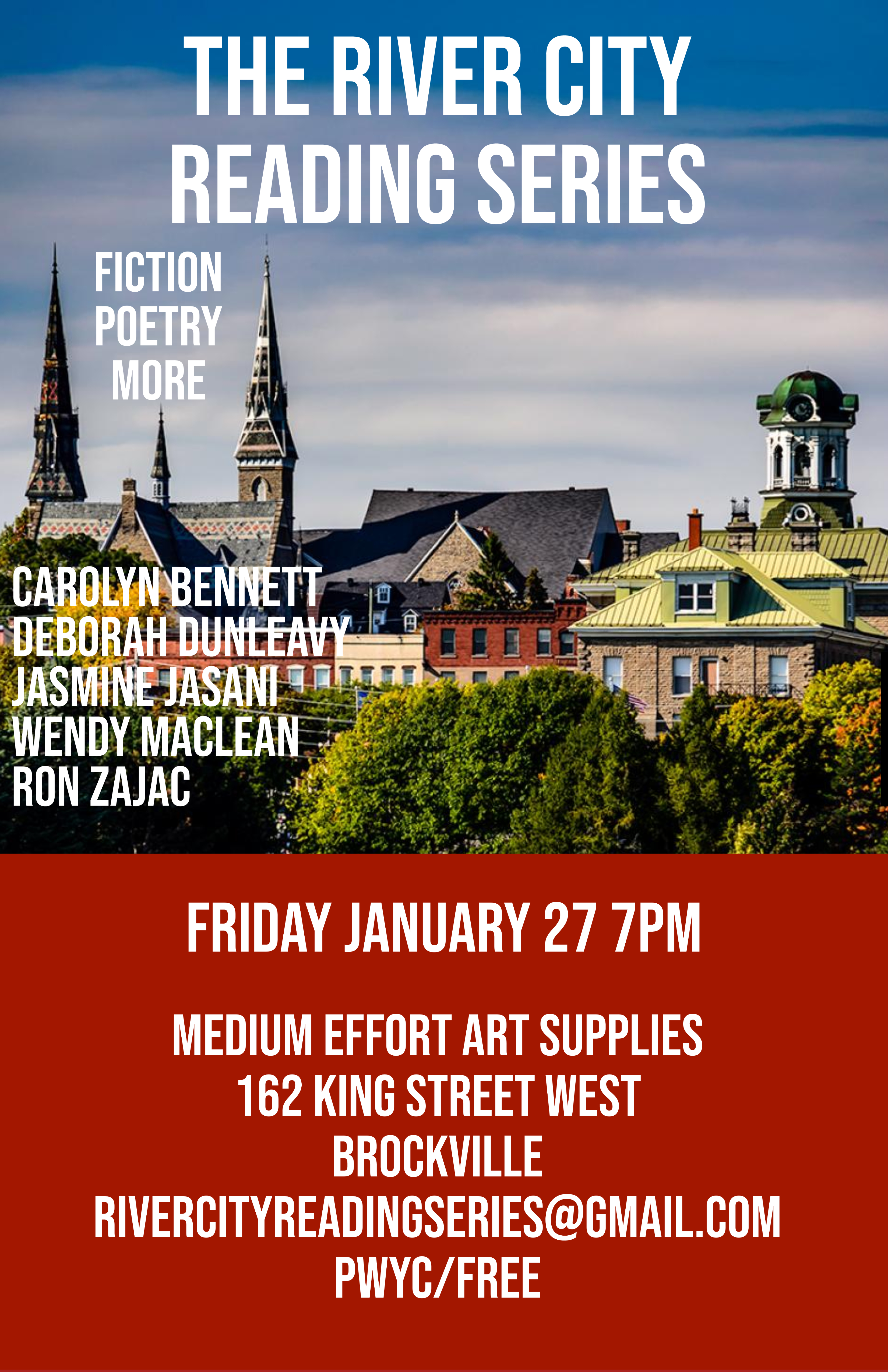 River City Reading Series with Carolyn Bennett, Deborah Dunleavy. Jasmine Jasani, Wendy MacLean, Ron Zajac