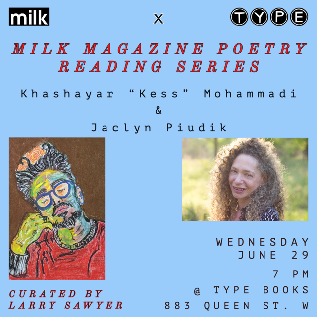 Photos of poets Khashayar Mohammadi and Jaclyn Piudik and reading details